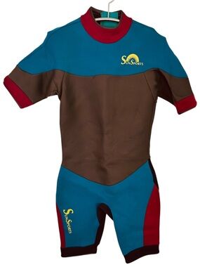 Sun Sports Blue, Black & Burgundy Shorty Wetsuit Size YOUTH TEEN XL